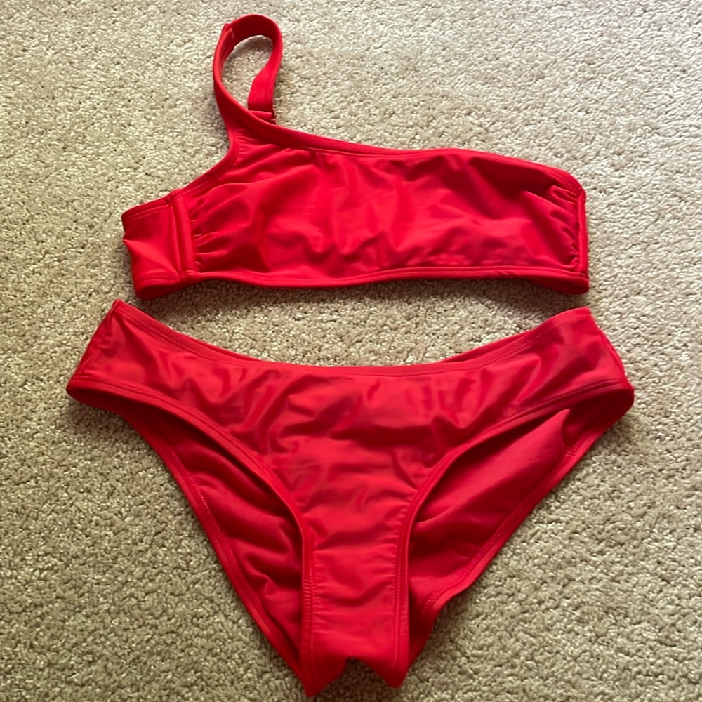 Red one shoulder bikini